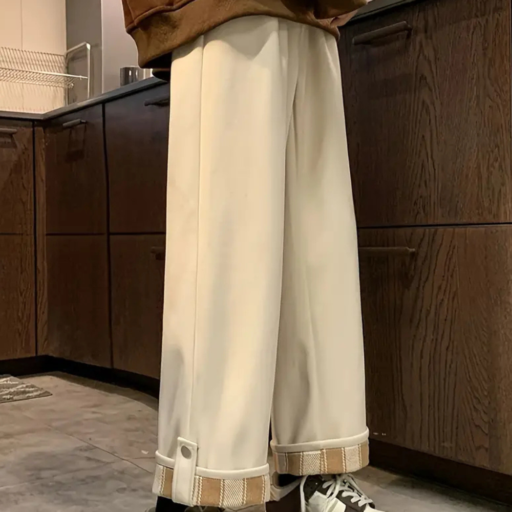 Men's Wide Fleece-Lined Winter Pants - Relaxed Fit - Beige