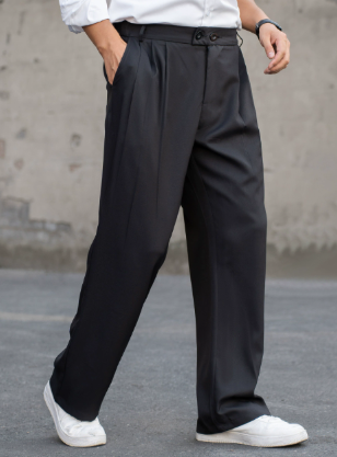 Men's Wide Leg Pants | Tailored | Pleated | Fall - Black