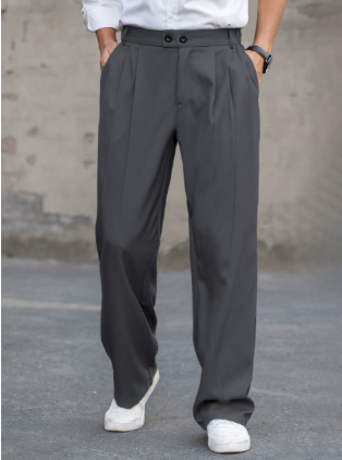 Men's Wide Leg Pants | Tailored | Pleated | Autumn - Gray