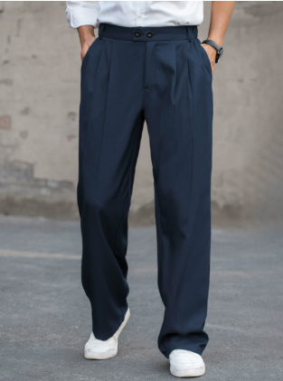 Men's Wide Leg Pants | Tailored | Pleated | Autumn - Navy Blue
