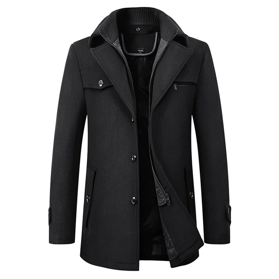 Men's Winter Coat Structured Fit – Warm Lined Elegance - Black