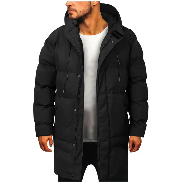 Men's Winter Jacket | Hooded | Long Length - Black