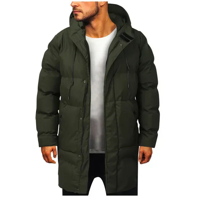 Men's Winter Jacket | Hooded | Long Length - Dark Green