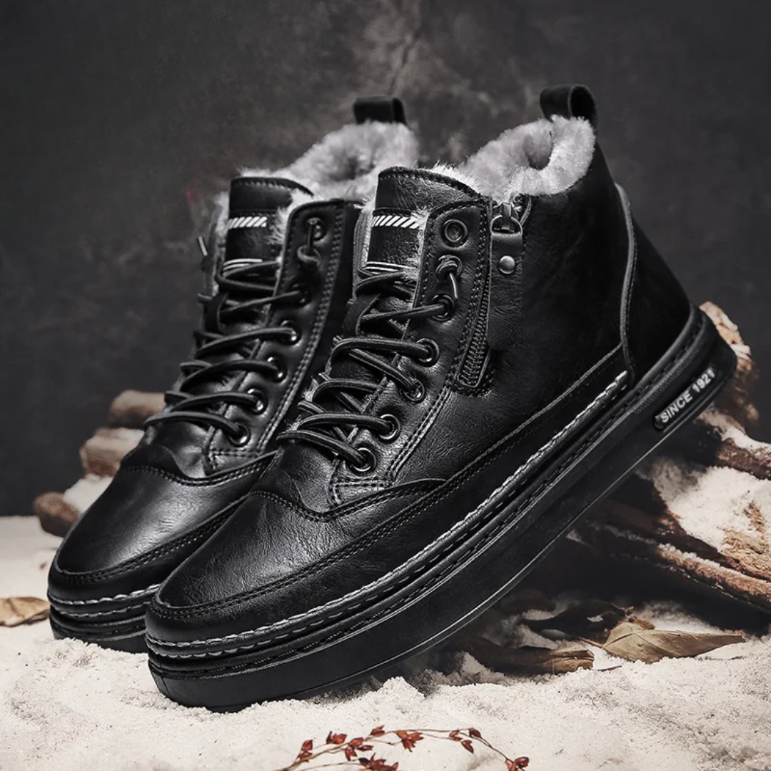 Men's Winter Leather Boots | Fleece-Lined | Warm - Black