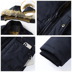 Men's Winter Parka Jacket - Fleece Lined with Faux Fur Hood