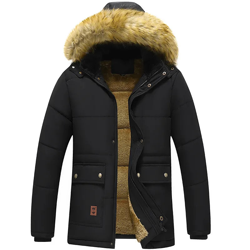 Men's Winter Parka Jacket - Fleece Lined with Faux Fur Hood