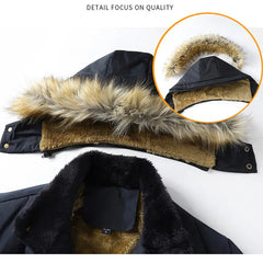 Men's Winter Parka Jacket - Fleece Lined with Faux Fur Hood