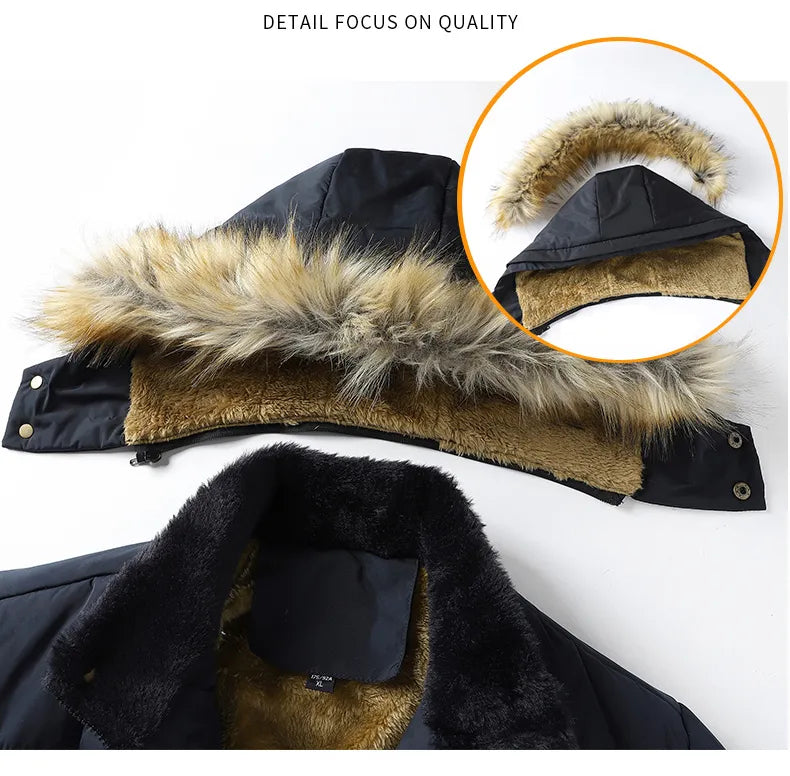 Men's Winter Parka Jacket - Fleece Lined with Faux Fur Hood