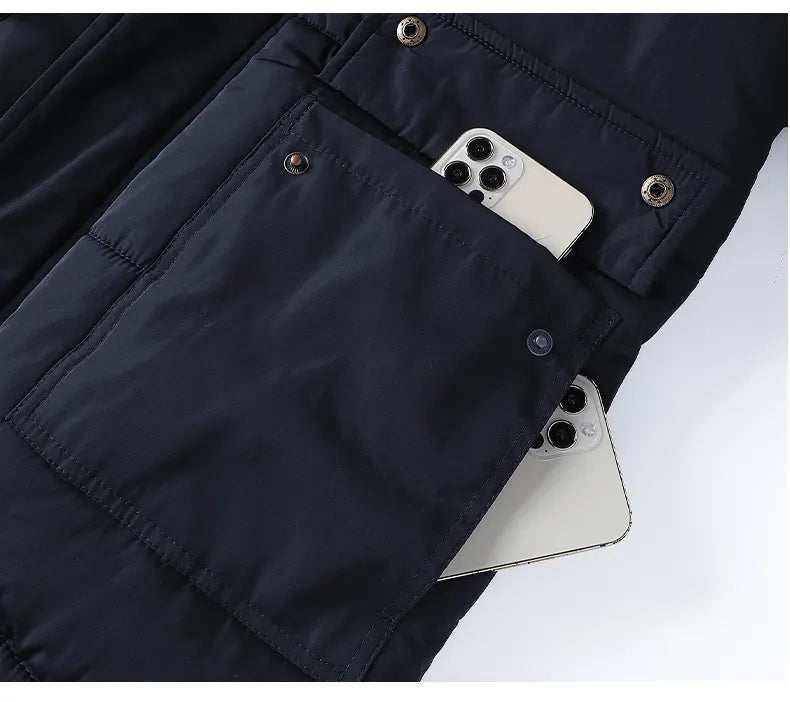 Men's Winter Parka Jacket - Fleece Lined with Faux Fur Hood