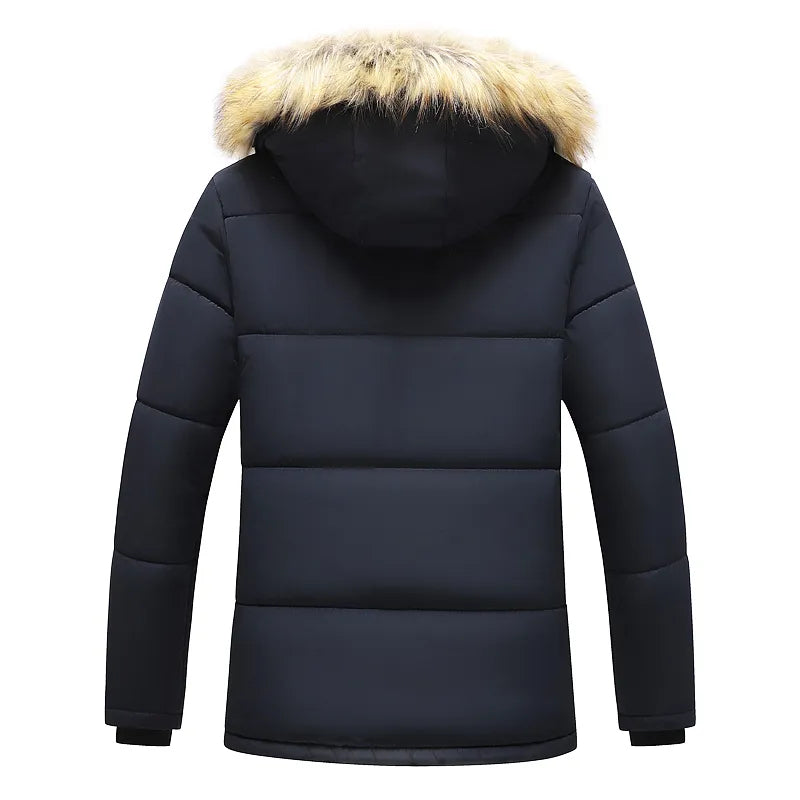 Men's Winter Parka Jacket - Fleece Lined with Faux Fur Hood