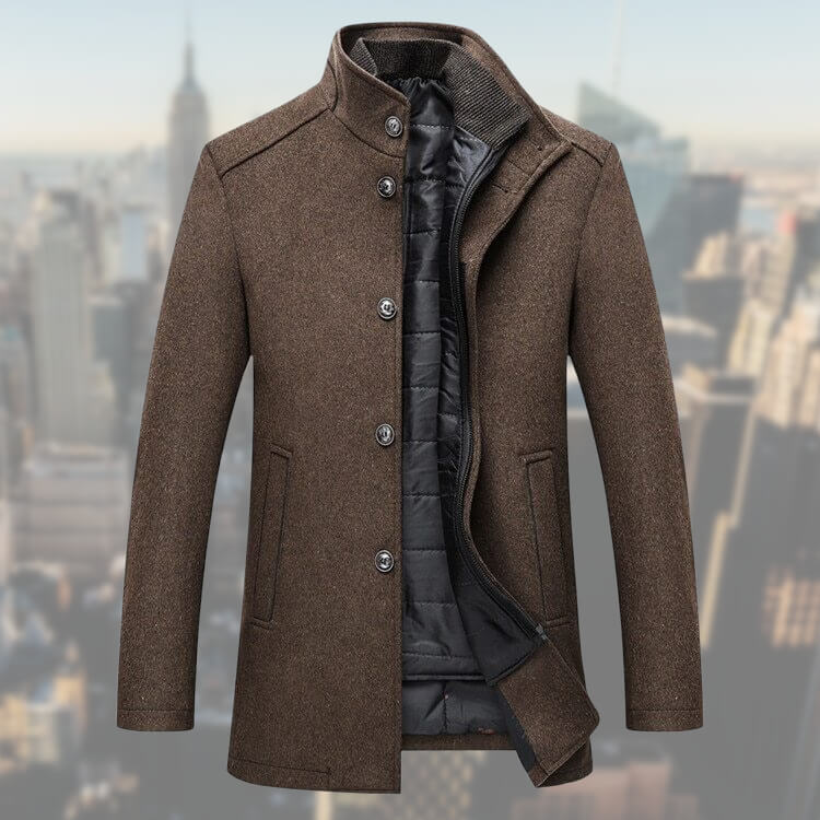 Men's Wool Blend Overcoat with Gilet - Classic Tailored | Winter - Brown