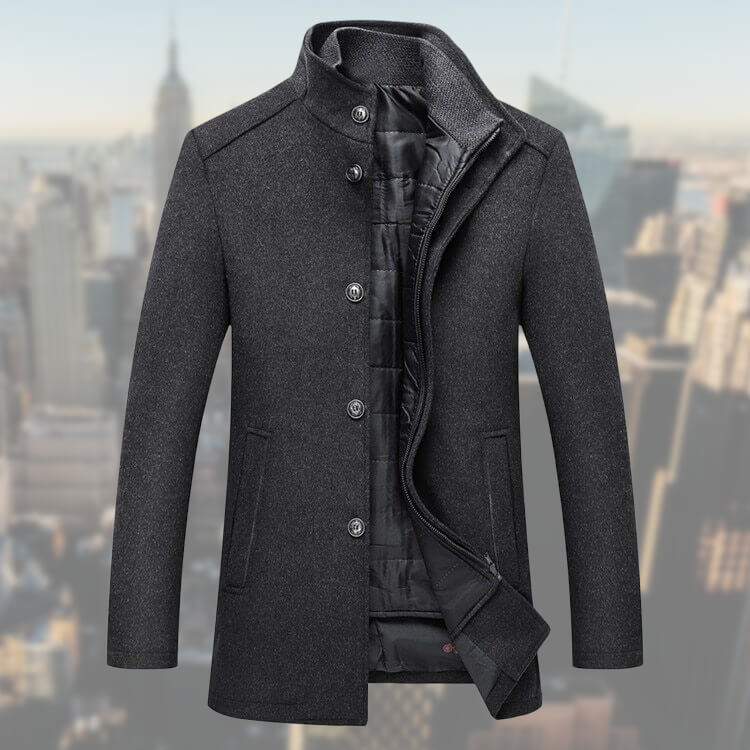 Men's Wool Blend Overcoat with Gilet - Classic Tailored | Winter - Grey