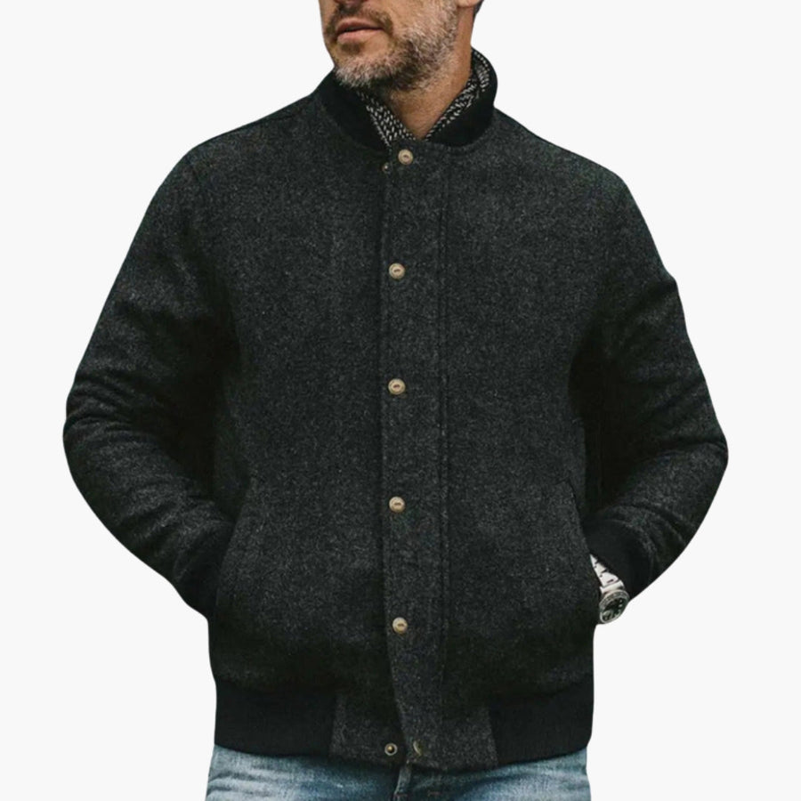 Men's Wool Bomber | Button Closure | Winter - Black