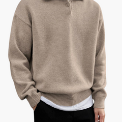 Men's Wool Knit Sweater | Polo Collar | Cozy | Autumn - Beige