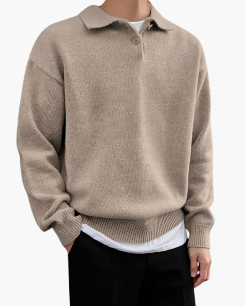 Men's Wool Knit Sweater | Polo Collar | Cozy | Autumn - Beige