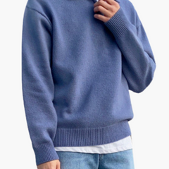 Men's Wool Knit Sweater | Polo Collar | Cozy | Autumn - Blue