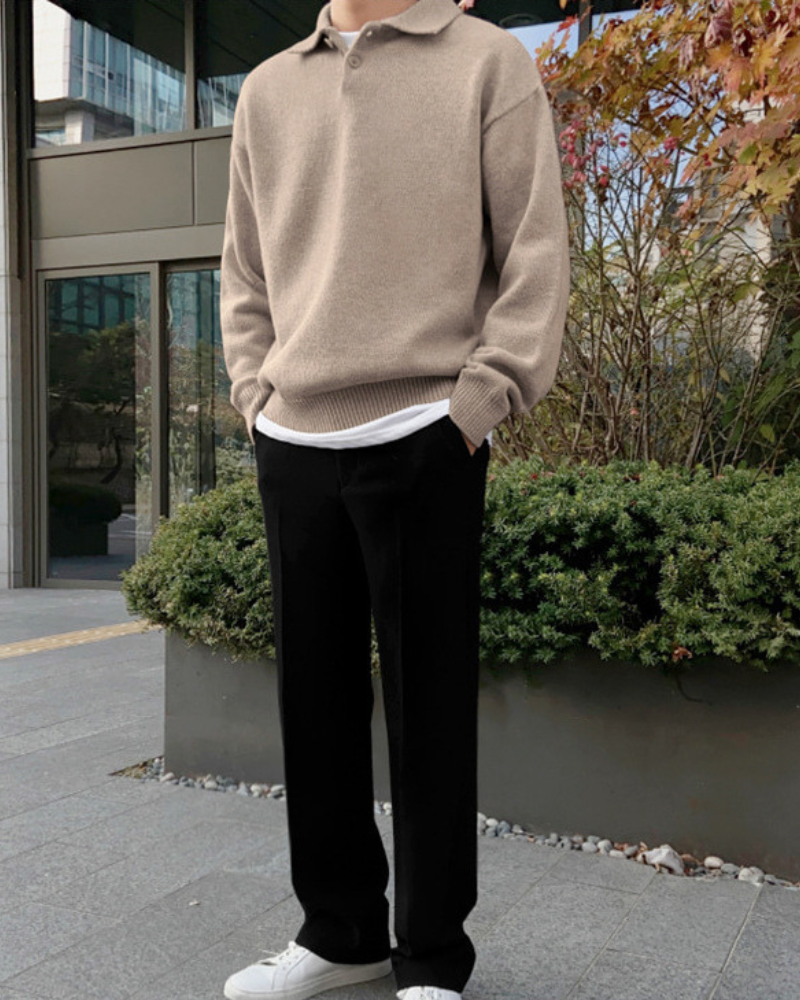Men's Wool Knit Sweater | Polo Collar | Cozy | Autumn