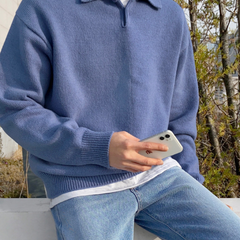 Men's Wool Knit Sweater | Polo Collar | Cozy | Autumn