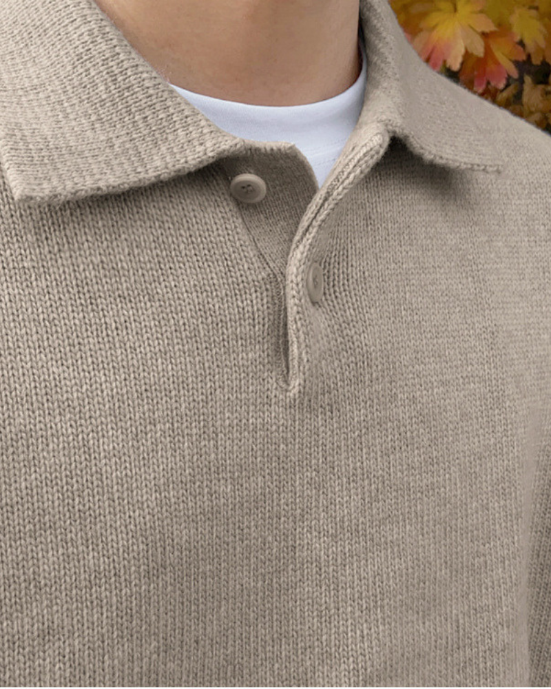 Men's Wool Knit Sweater | Polo Collar | Cozy | Autumn