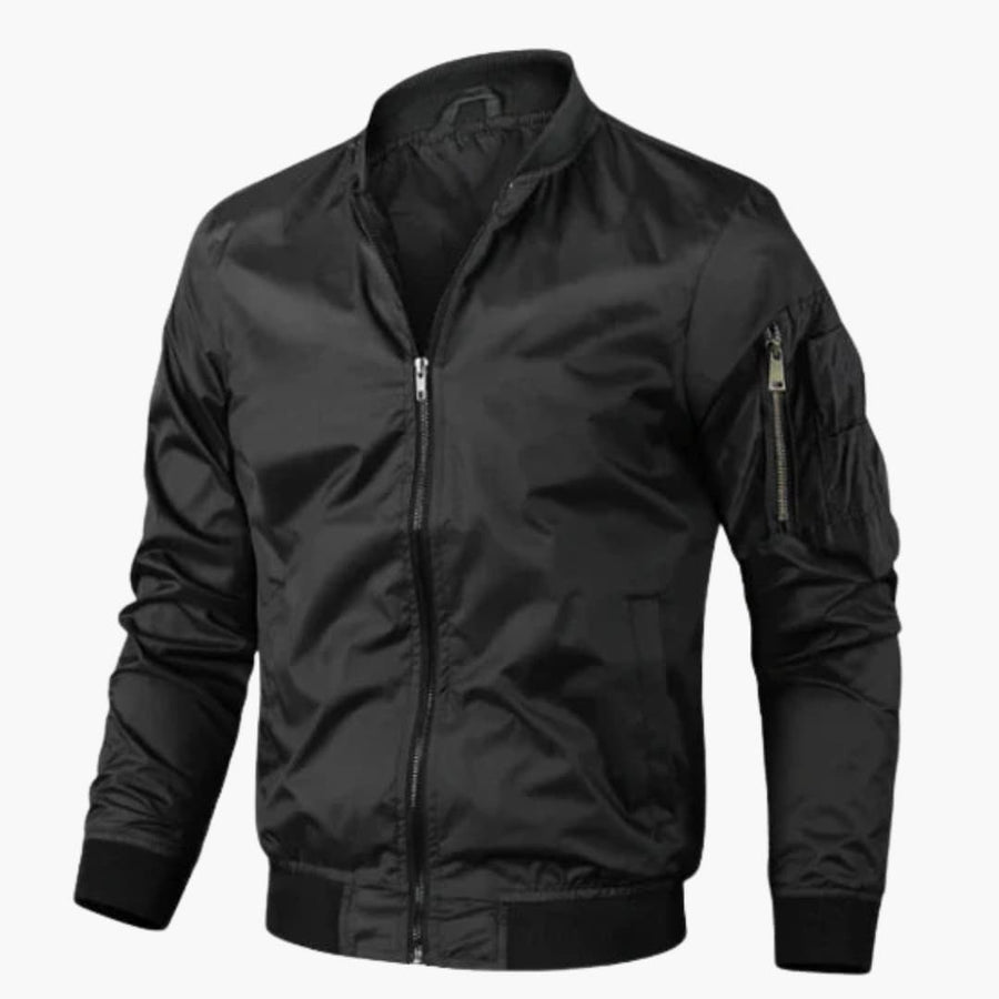 Men's Zip Bomber | Ribbed Details | Winter - Black