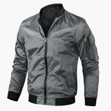 Men's Zip Bomber | Ribbed Details | Winter - Gray