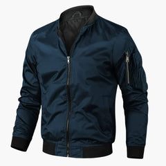 Men's Zip Bomber | Ribbed Details | Winter - Navy