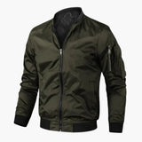 Men's Zip Bomber | Ribbed Details | Winter - Olive