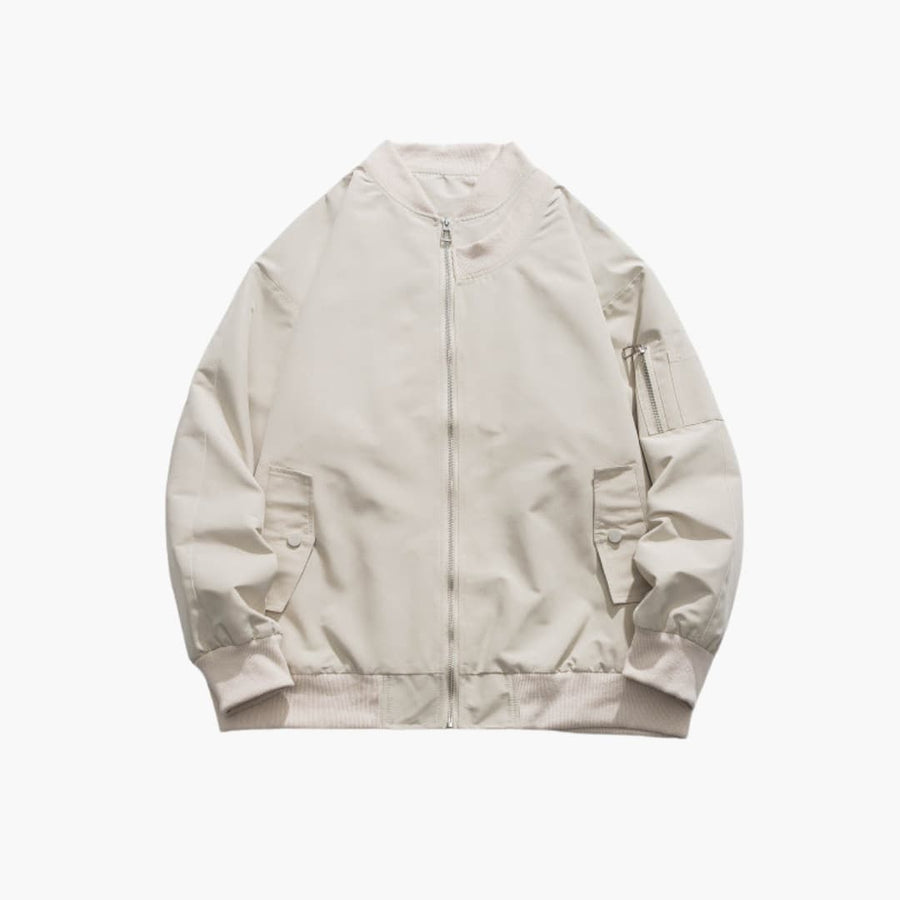 Men's Zip Bomber | Side Pockets | Winter - Cream