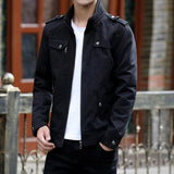 Men's Zip Up Casual Bomber Jacket - Classic Comfort Fit | Autumn - Black