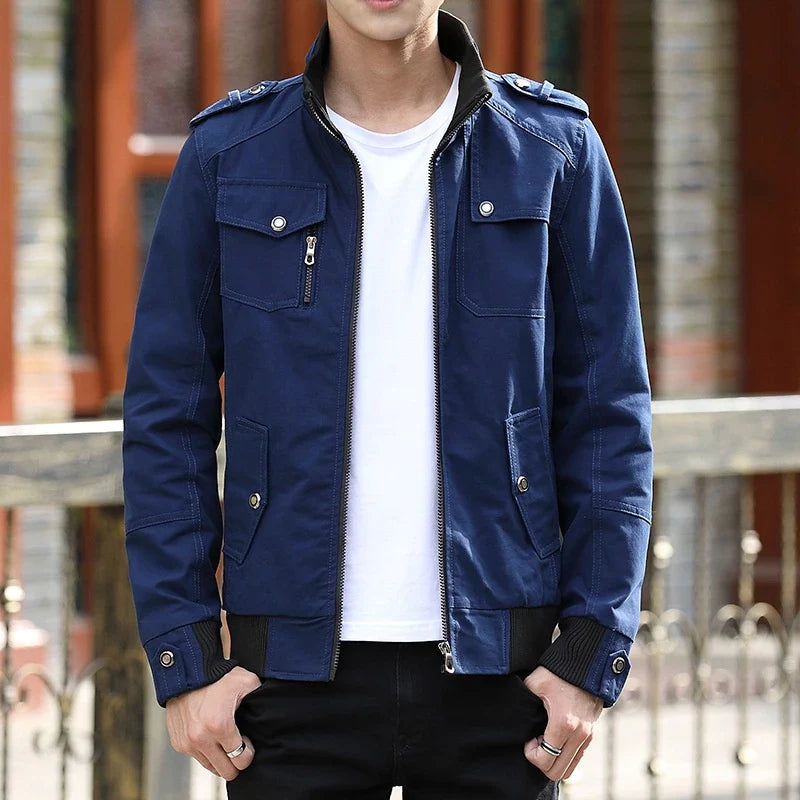 Men's Zip Up Casual Bomber Jacket - Classic Comfort Fit | Autumn - Blue