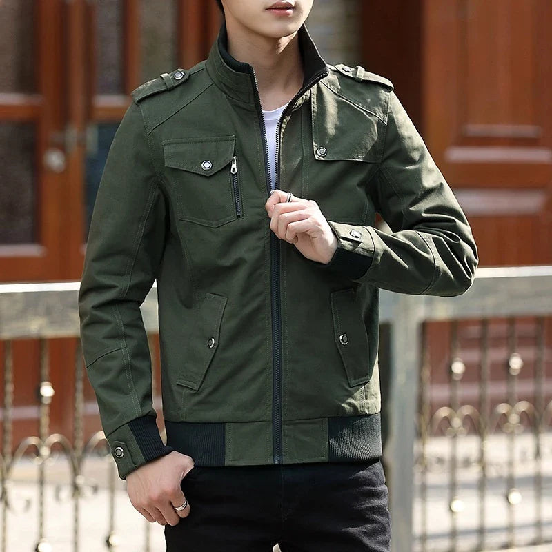 Men's Zip Up Casual Bomber Jacket - Classic Comfort Fit | Autumn - Green