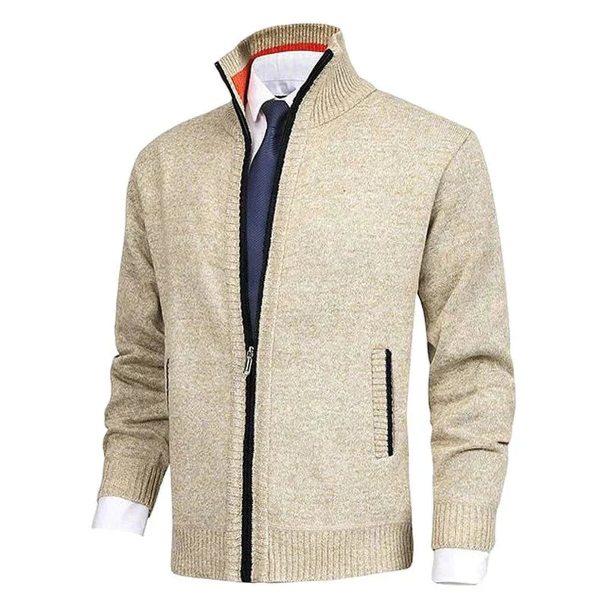 Men's Zip-Up Stand-Collar Fleece-Lined Cardigan Sweater | Autumn