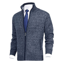 Men's Zip-Up Stand-Collar Fleece-Lined Cardigan Sweater | Autumn