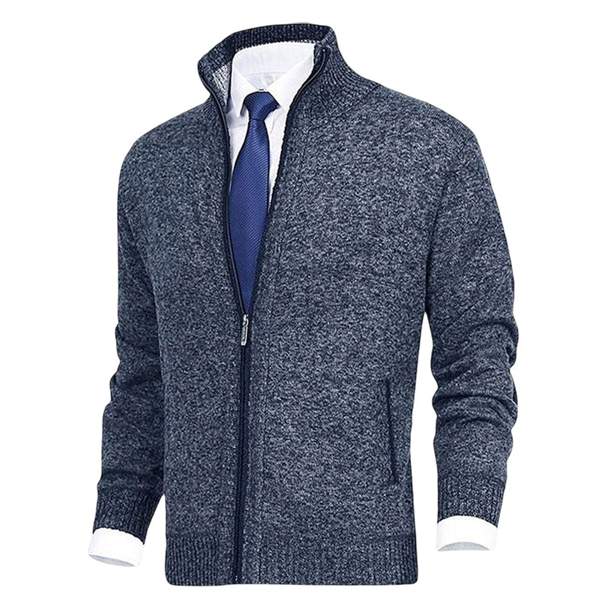 Men's Zip-Up Stand-Collar Fleece-Lined Cardigan Sweater | Autumn