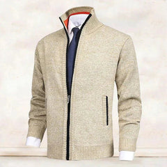 Men's Zip-Up Stand-Collar Fleece-Lined Cardigan Sweater | Autumn