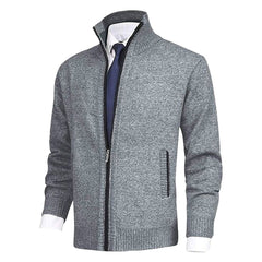 Men's Zip-Up Stand-Collar Fleece-Lined Cardigan Sweater | Autumn