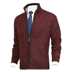 Men's Zip-Up Stand-Collar Fleece-Lined Cardigan Sweater | Autumn