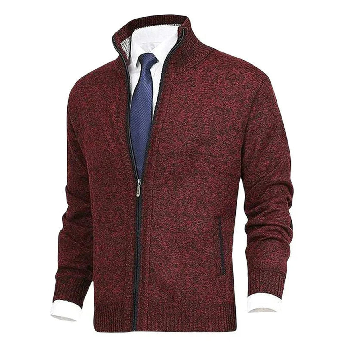 Men's Zip-Up Stand-Collar Fleece-Lined Cardigan Sweater | Autumn