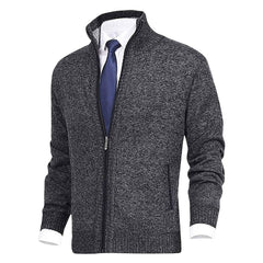 Men's Zip-Up Stand-Collar Fleece-Lined Cardigan Sweater | Autumn
