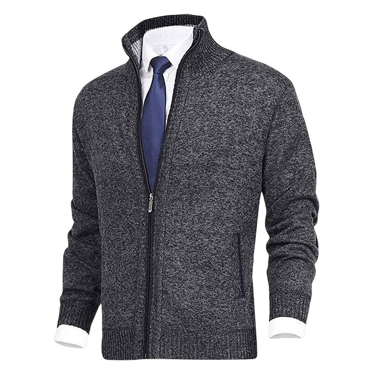 Men's Zip-Up Stand-Collar Fleece-Lined Cardigan Sweater | Autumn