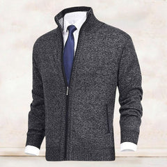 Men's Zip-Up Stand-Collar Fleece-Lined Cardigan Sweater | Autumn