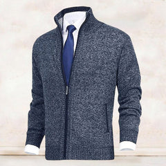 Men's Zip-Up Stand-Collar Fleece-Lined Cardigan Sweater | Autumn