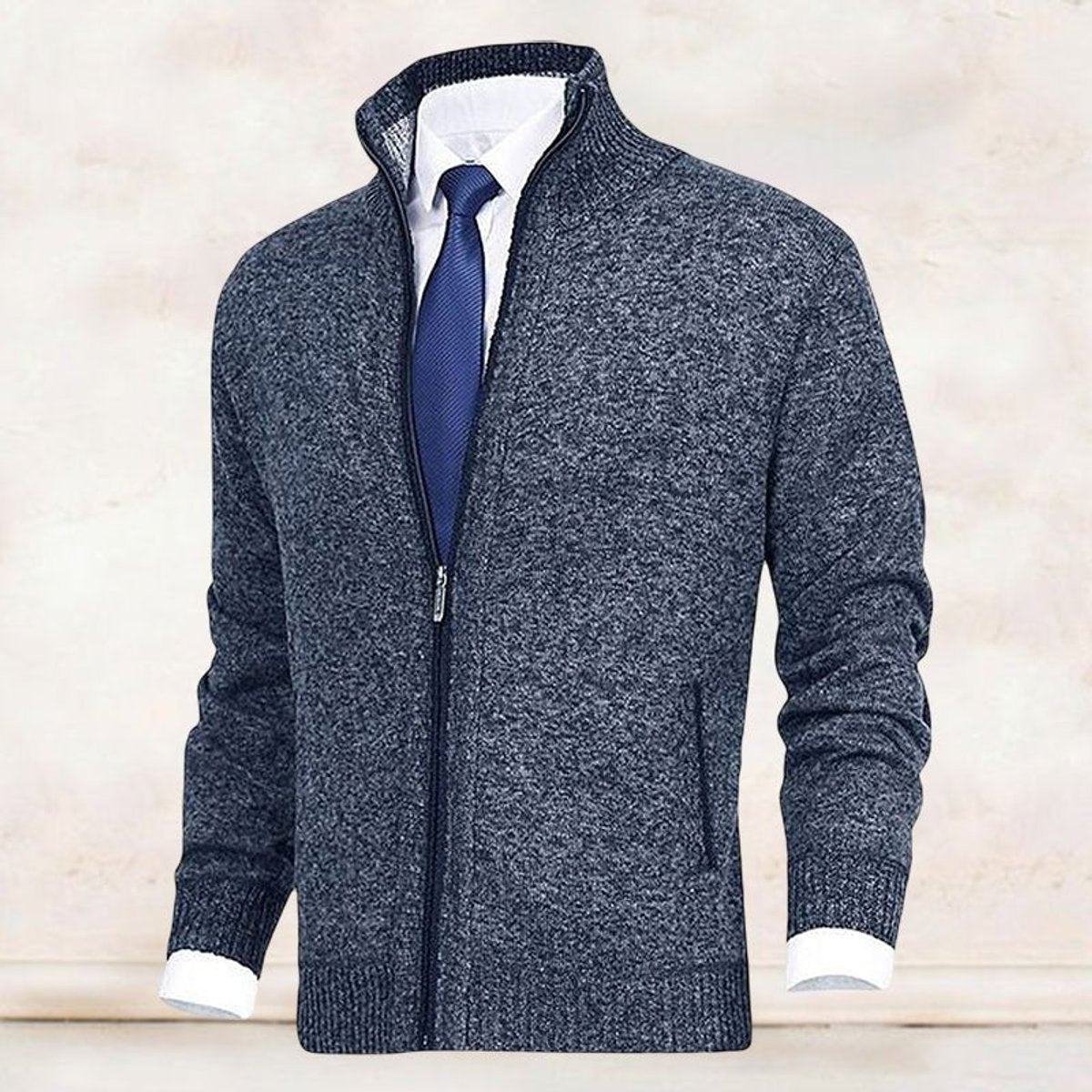 Men's Zip-Up Stand-Collar Fleece-Lined Cardigan Sweater | Autumn
