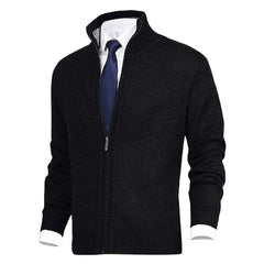 Men's Zip-Up Stand-Collar Fleece-Lined Cardigan Sweater | Autumn