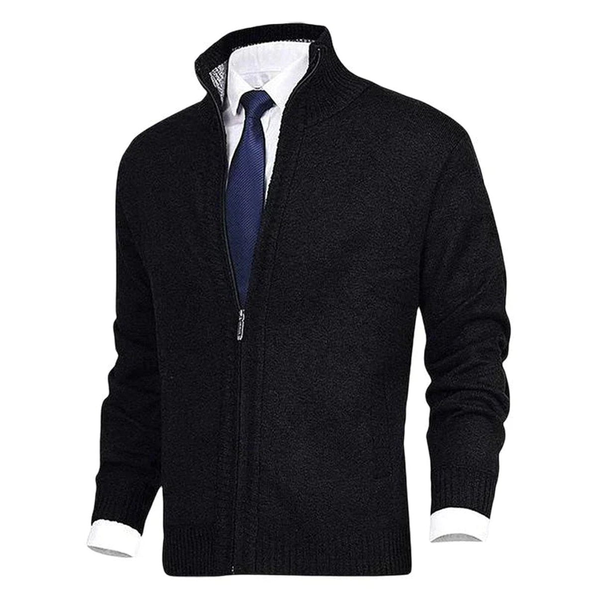 Men's Zip-Up Stand-Collar Fleece-Lined Cardigan Sweater | Autumn