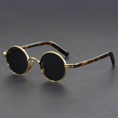 Unisex Round Metal Frame Sunglasses - Retro UV400 Protection - Gold