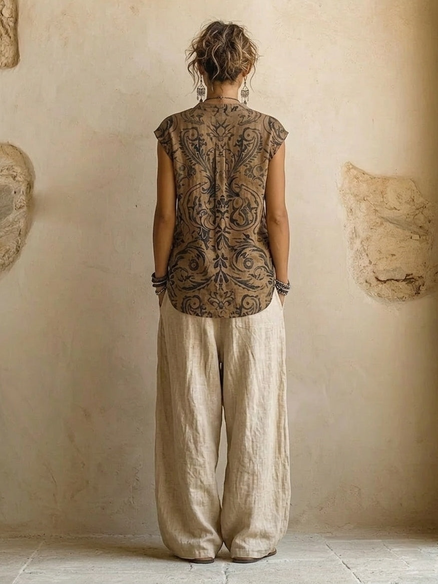 Women's 3-Piece Set with Top, Wide-Leg Pants & Vest - Casual | Summer
