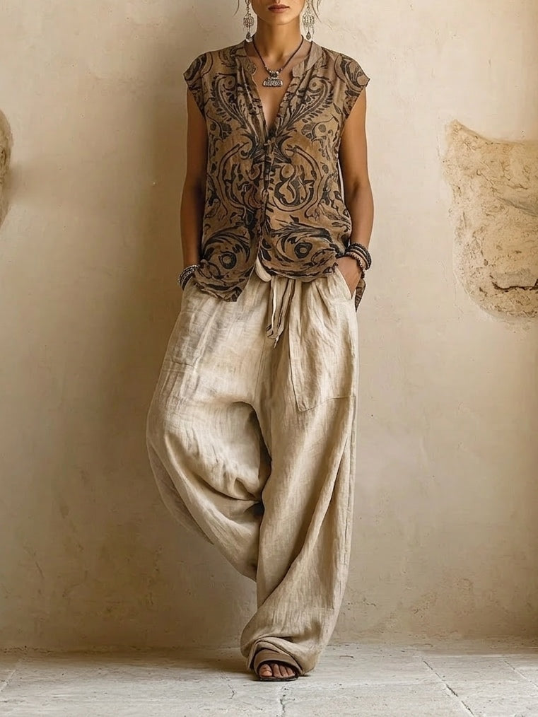 Women's 3-Piece Set with Top, Wide-Leg Pants & Vest - Casual | Summer