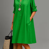 Women's A-Line Collared Midi Dress - Swing Silhouette | Spring - Green