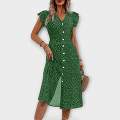 Women's A-Line Dress with V-Neckline - Polka Dot | Summer